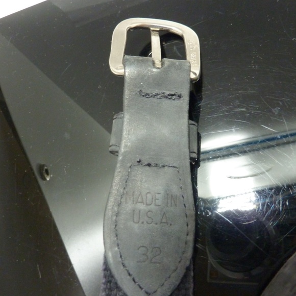 Zeppelin Belt Mens 32 BLUE Leather Canvas Brass Buckle Trout Fish Made USA - Picture 4 of 4